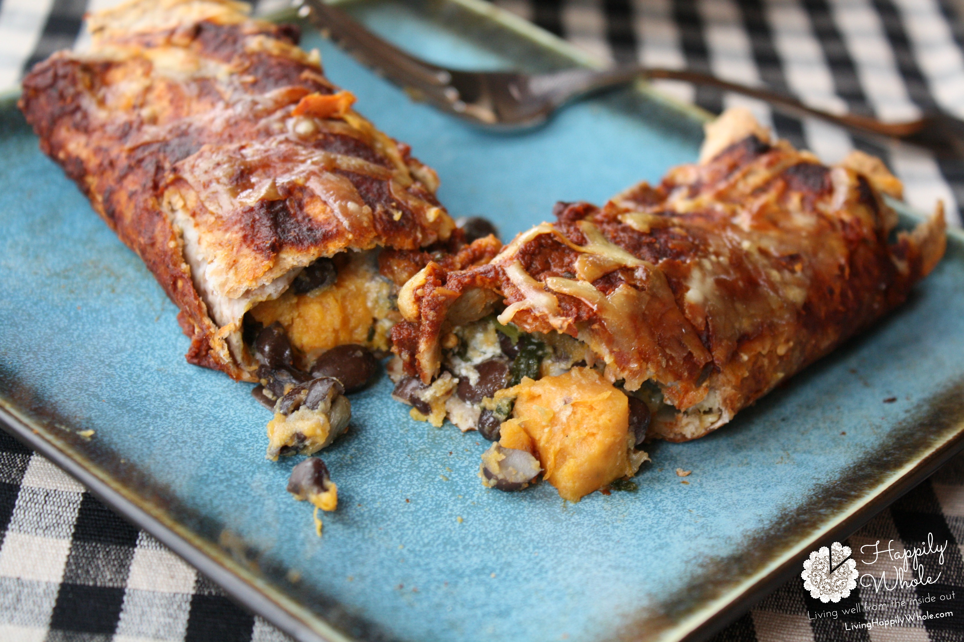 Sweet Potato & Black Bean Enchiladas Happily Whole